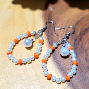 Handmade Dangle Earrings (orange/white combination)